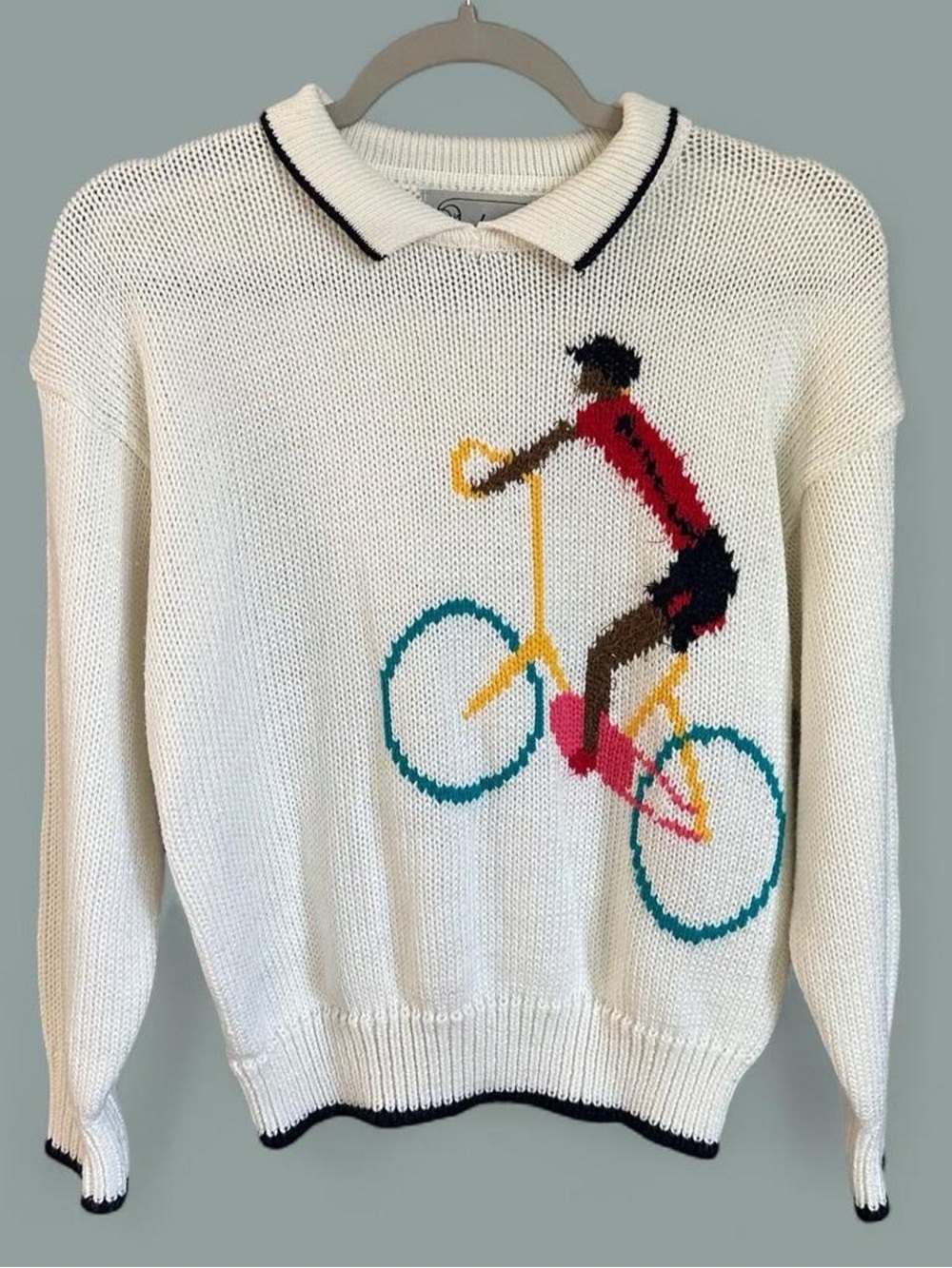 Vintage Andene Bicycle Knit Collared Sweater